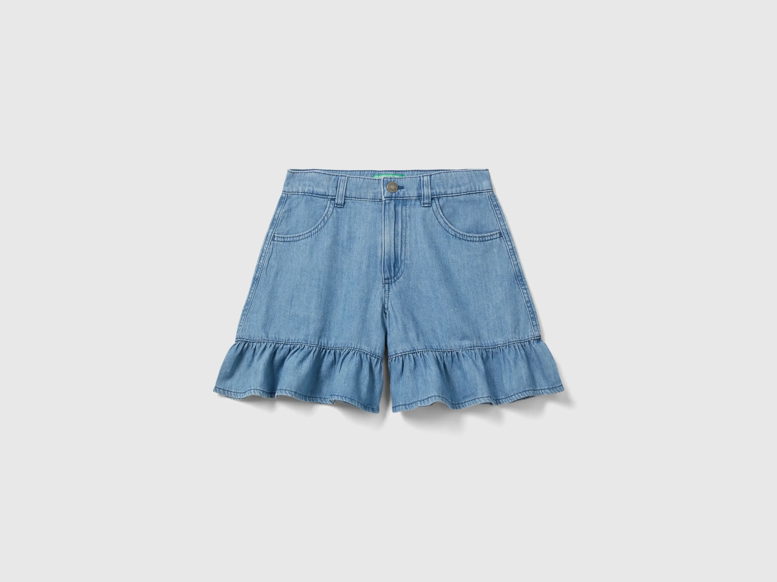 Benetton, Bermuda Di Jeans Leggero Con Balza, Blu Chiaro, Bambini