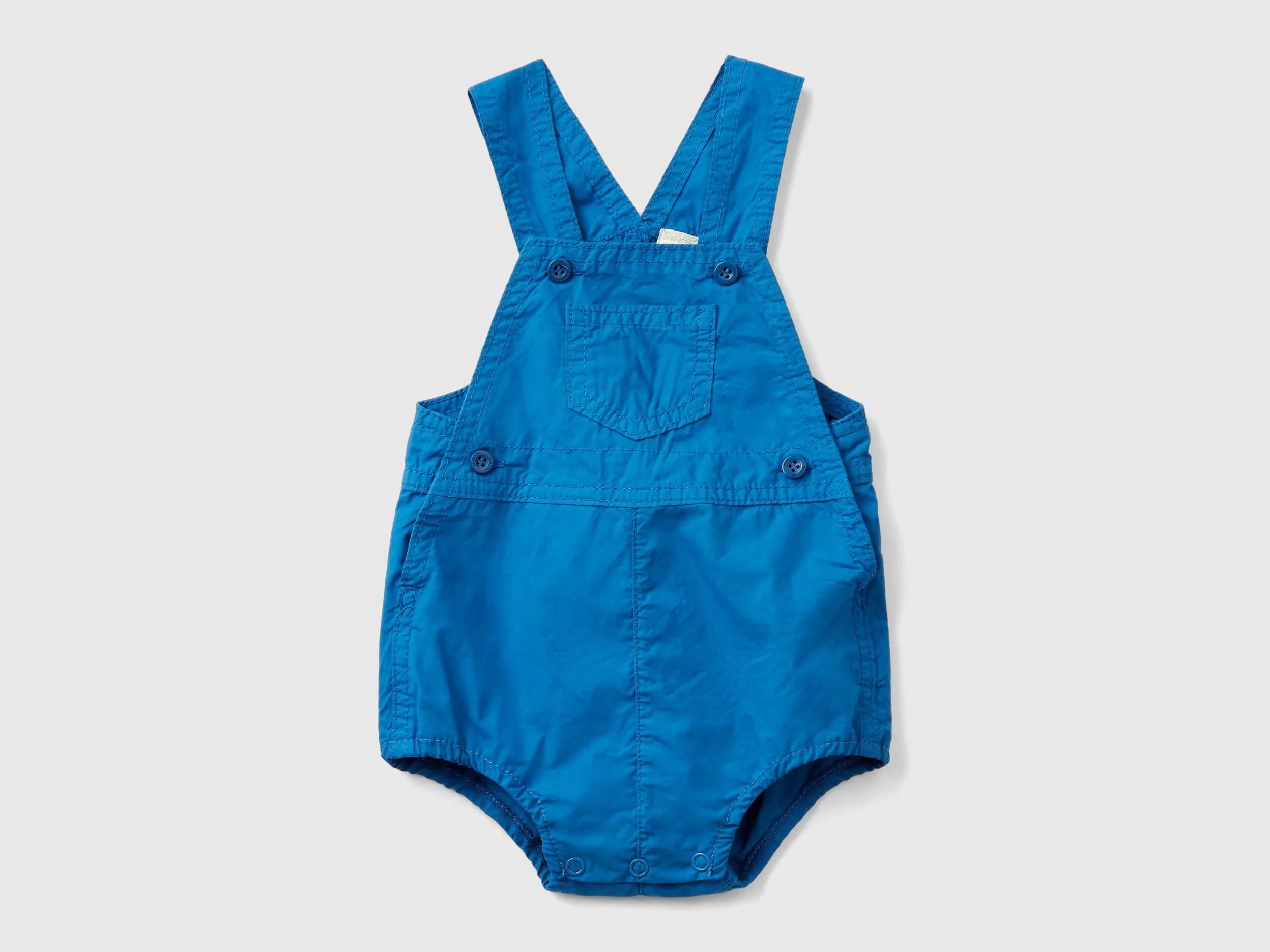 Benetton, Pagliaccetto Salopette In 100% Cotone, Blu, Bambini