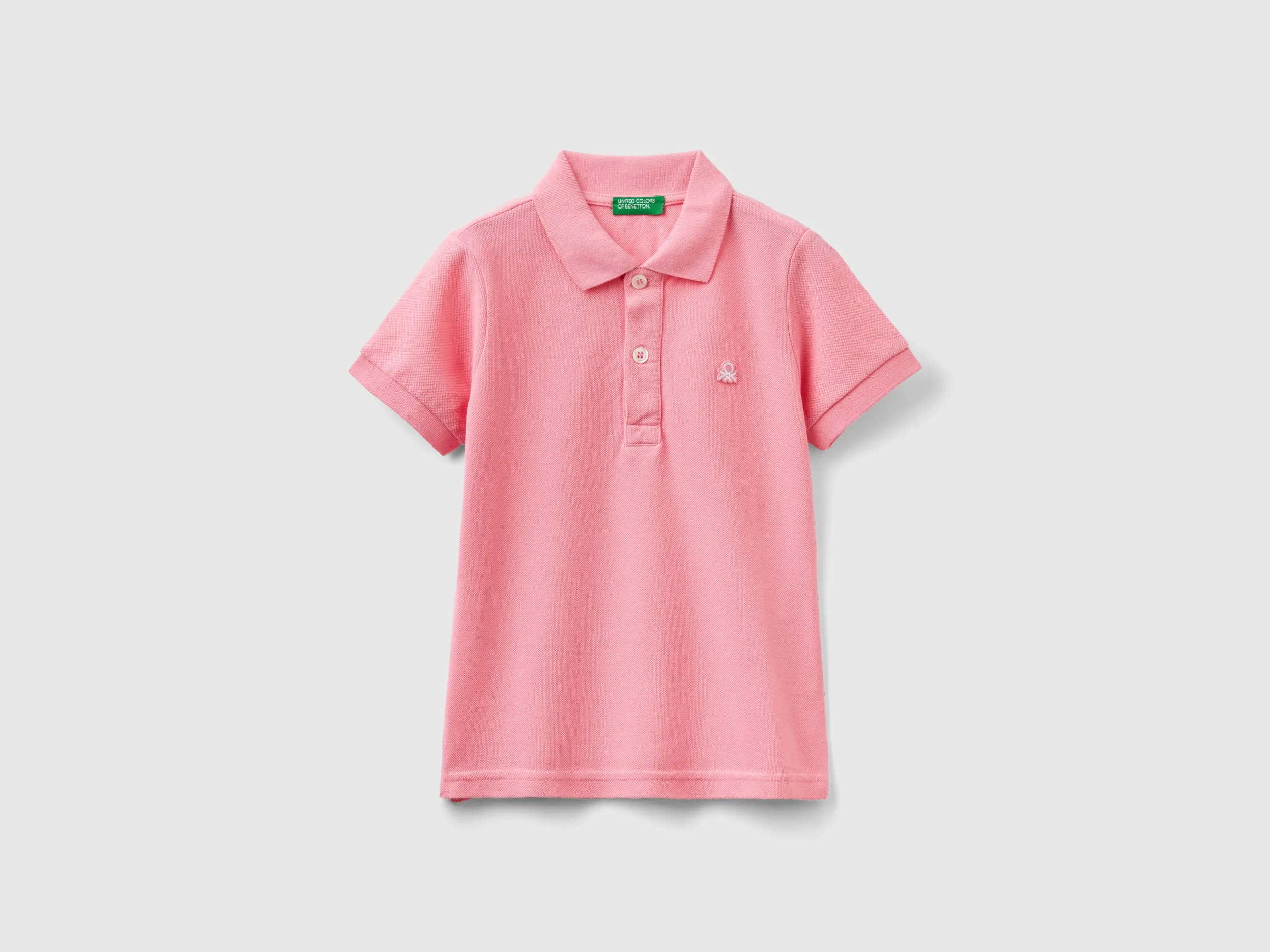 Benetton, Polo Manica Corta In Cotone Biologico, Rosa, Bambini