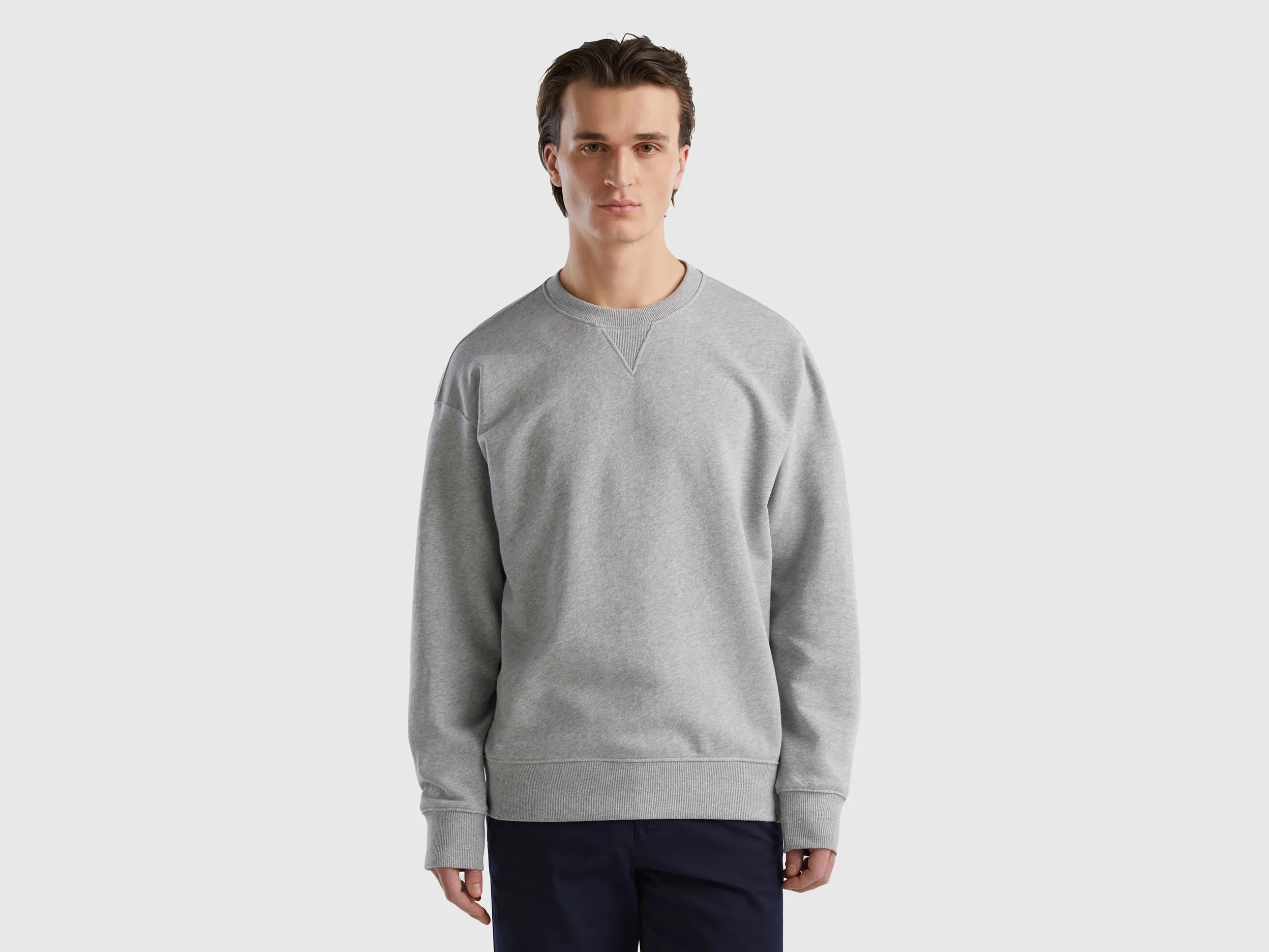 Benetton, Felpa Chiusa 100% Cotone, Grigio Chiaro, Uomo