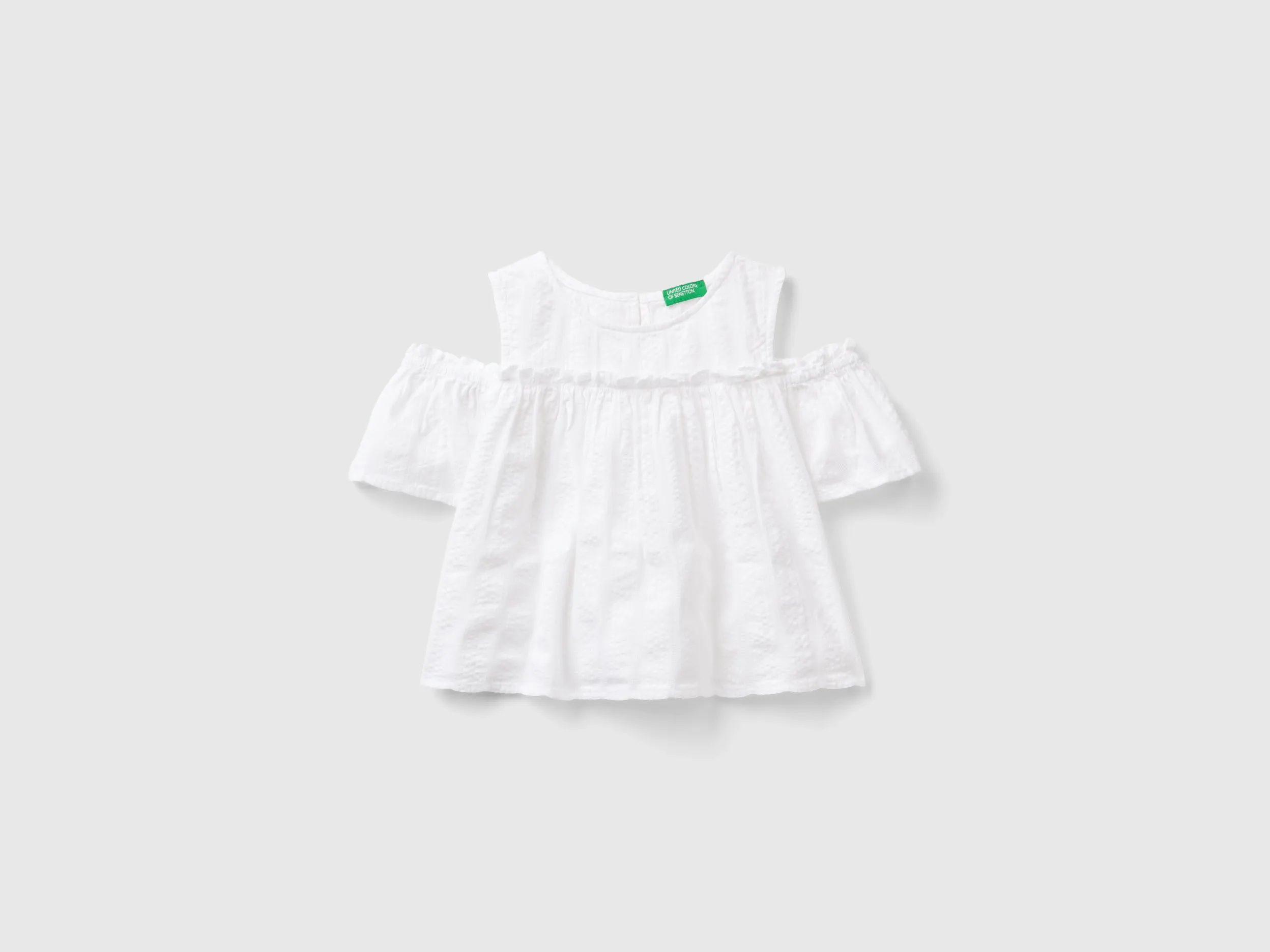 Benetton, Blusa Con Rouches, Bianco, Bambini