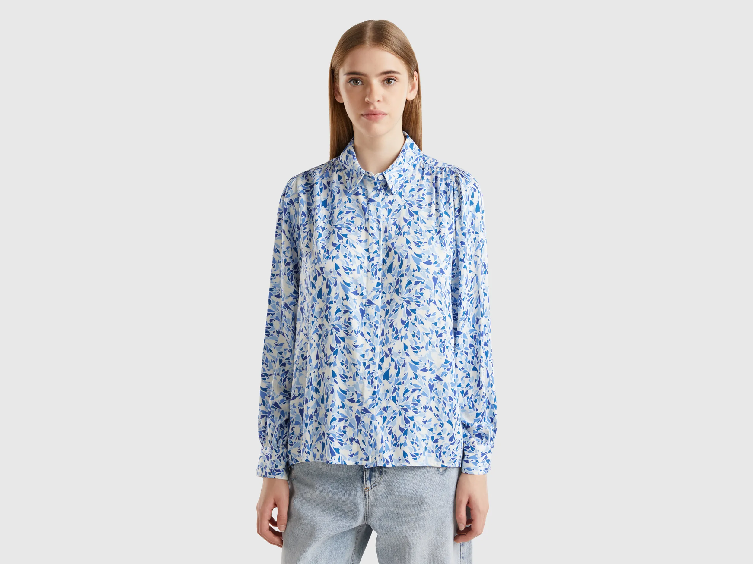 Benetton, Camicia Fluida A Cuori, Multicolore, Donna