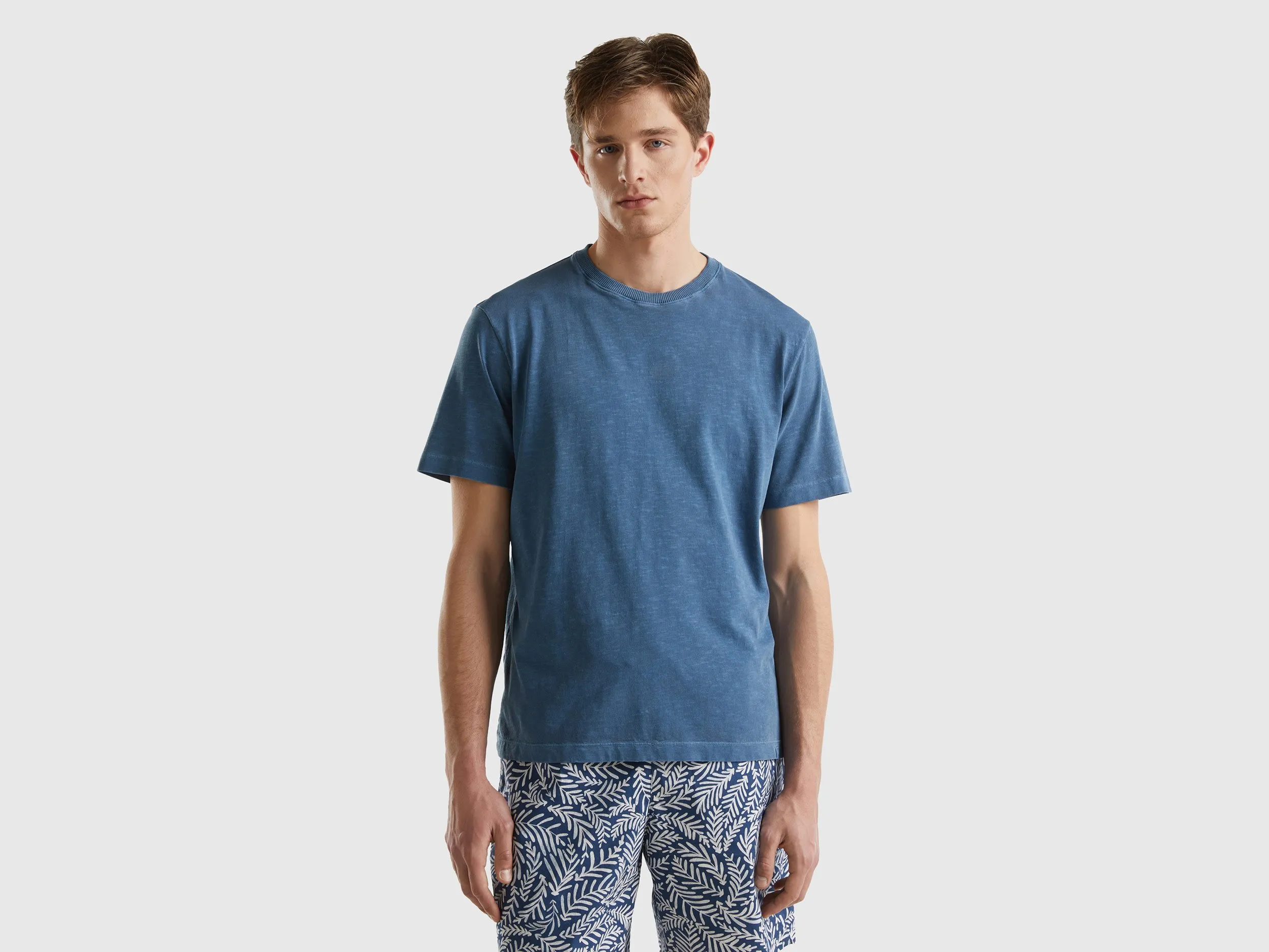 Benetton, T-shirt Leggera Relaxed Fit, Avio, Uomo