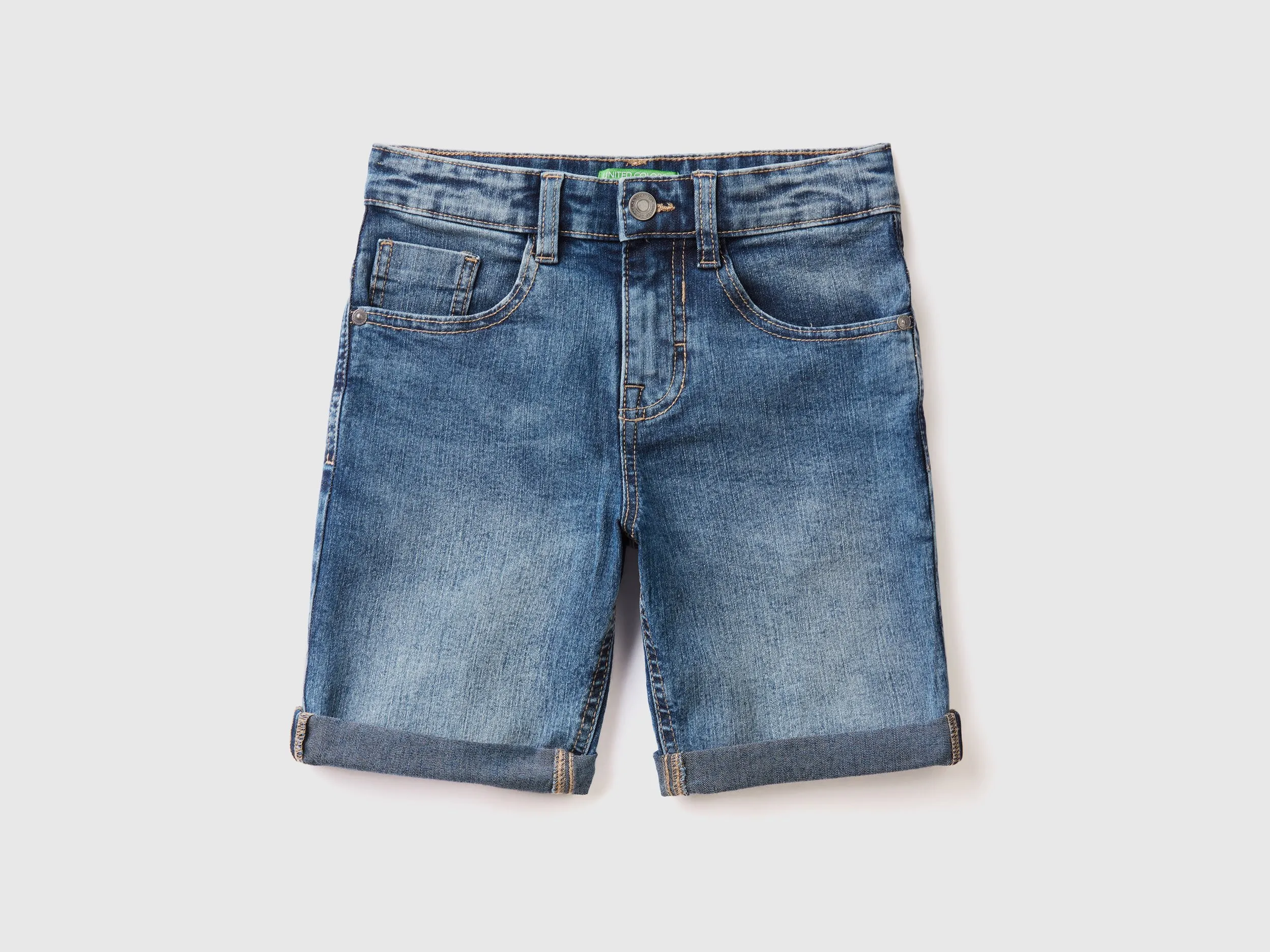 Benetton, Bermuda Slim Fit In Denim "eco-recycle", Blu, Bambini