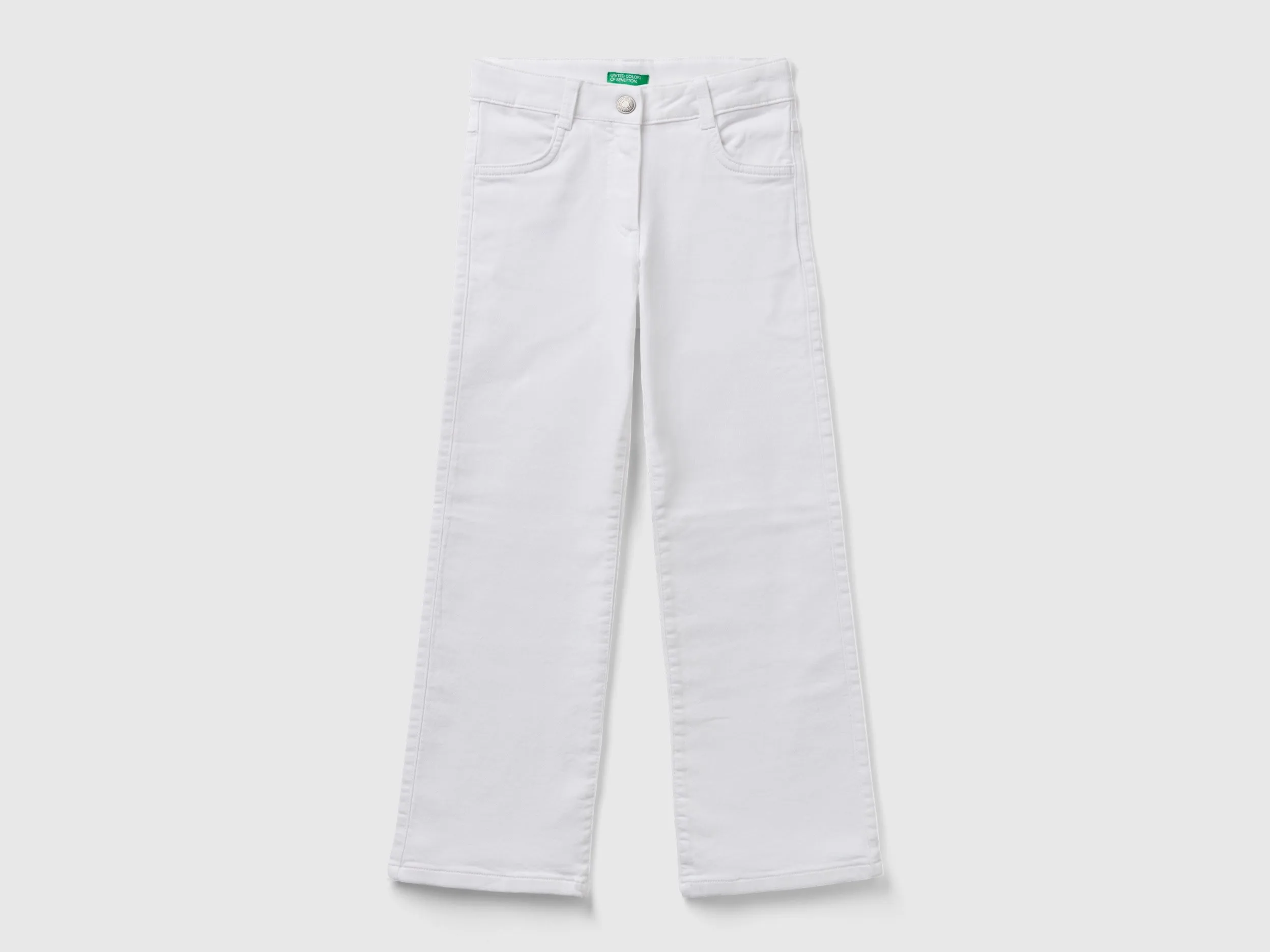 Benetton, Pantaloni A Zampa Stretch, Bianco, Bambini