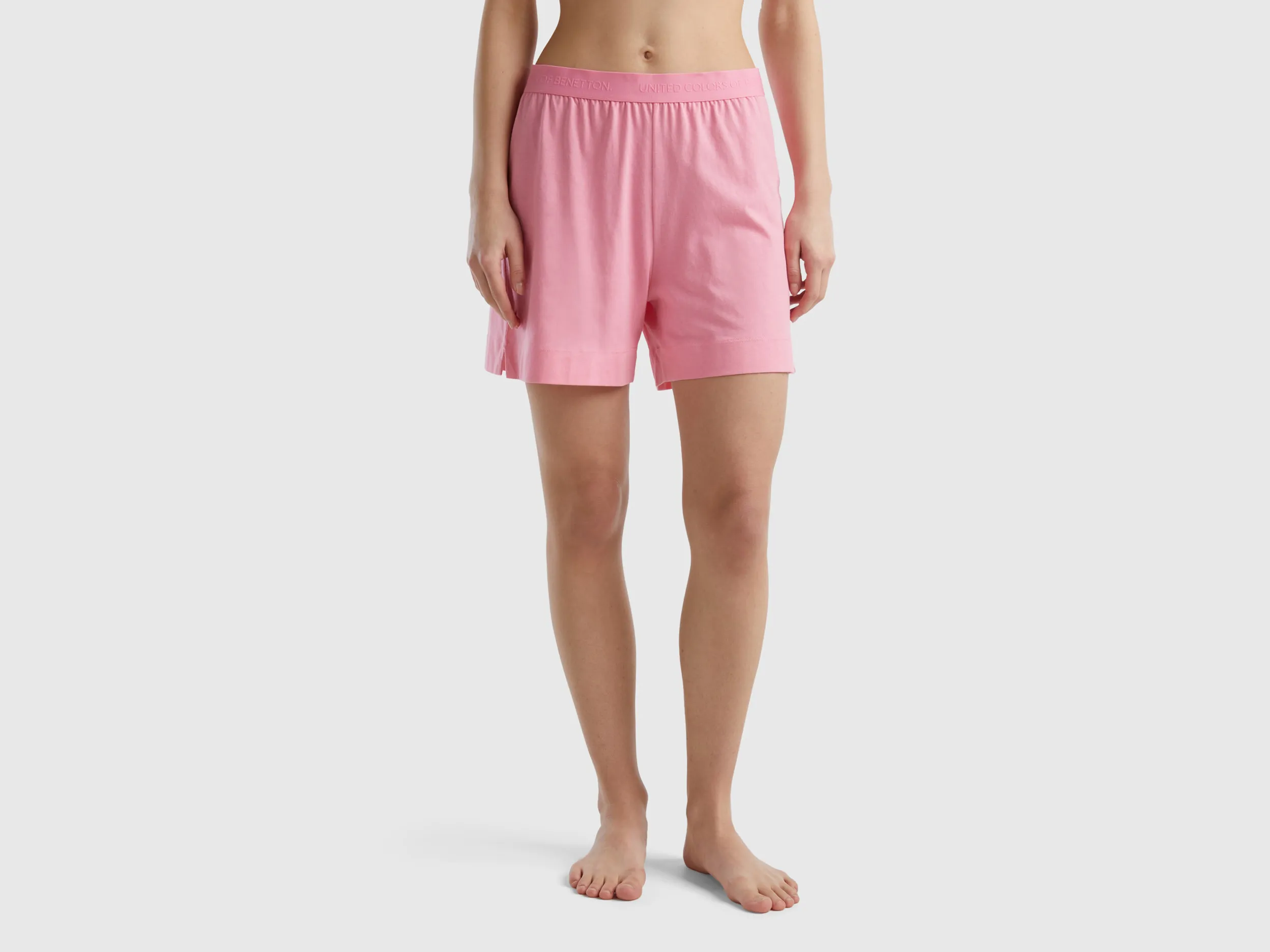 Benetton, Shorts Con Elastico Logato, Rosa, Donna