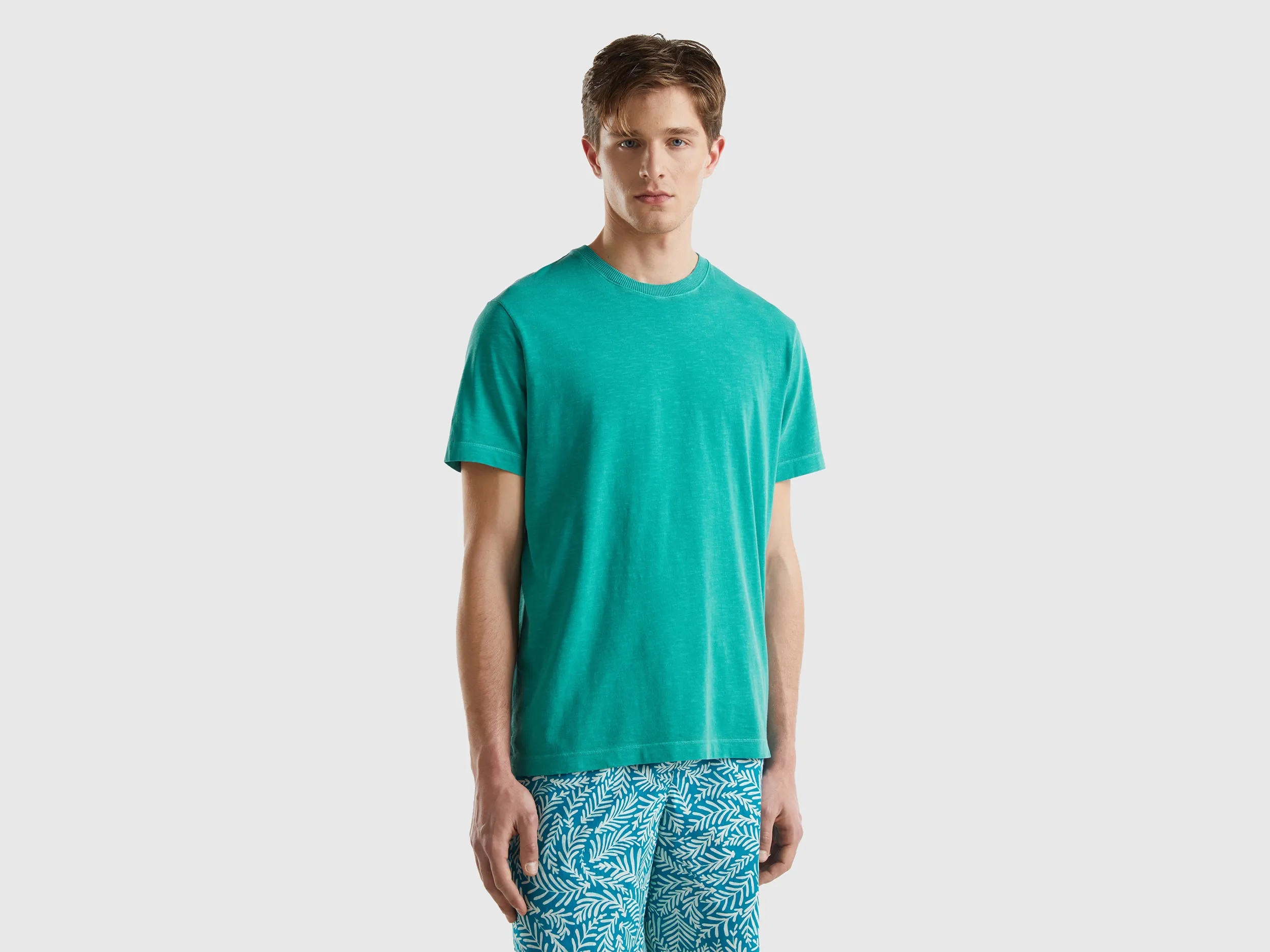 Benetton, T-shirt Leggera Relaxed Fit, Verde, Uomo