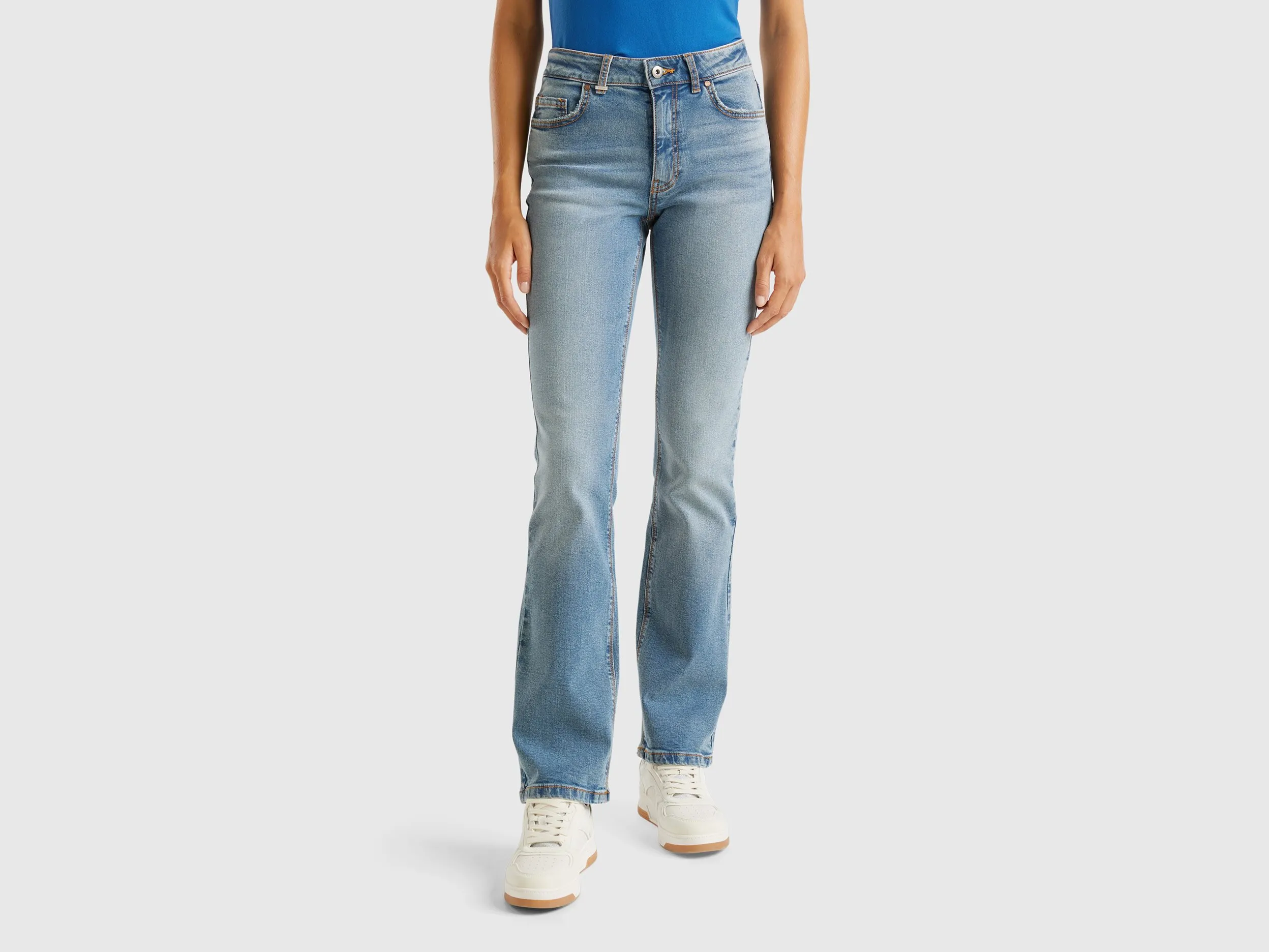 Benetton, Jeans Bootcut In Misto Cotone Riciclato, Blu, Donna