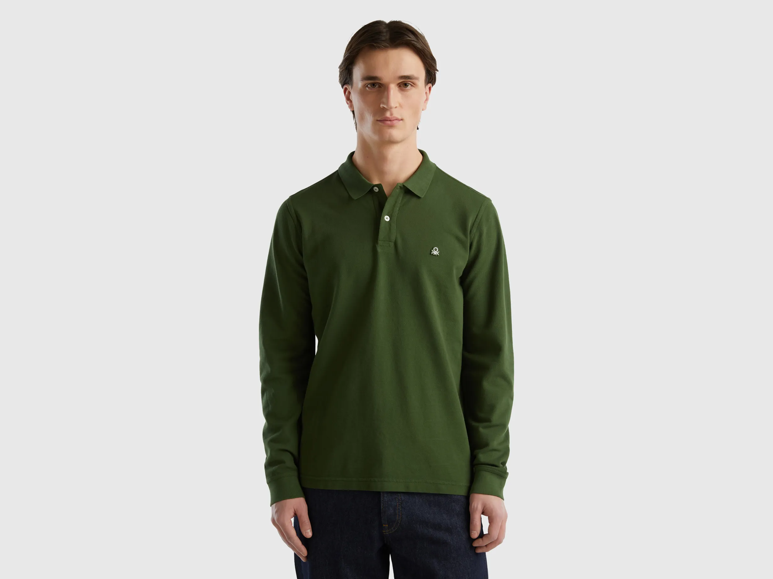 Benetton, Polo A Manica Lunga 100% Cotone, , Uomo