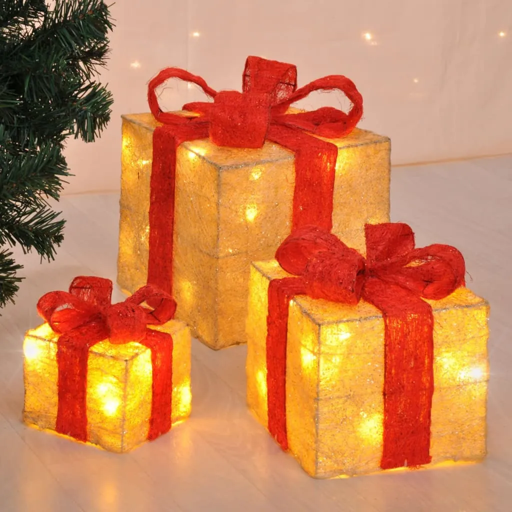 HI Decorazioni Scatole Regalo di Natale con Luci LED e Nastri Rosa 3pz