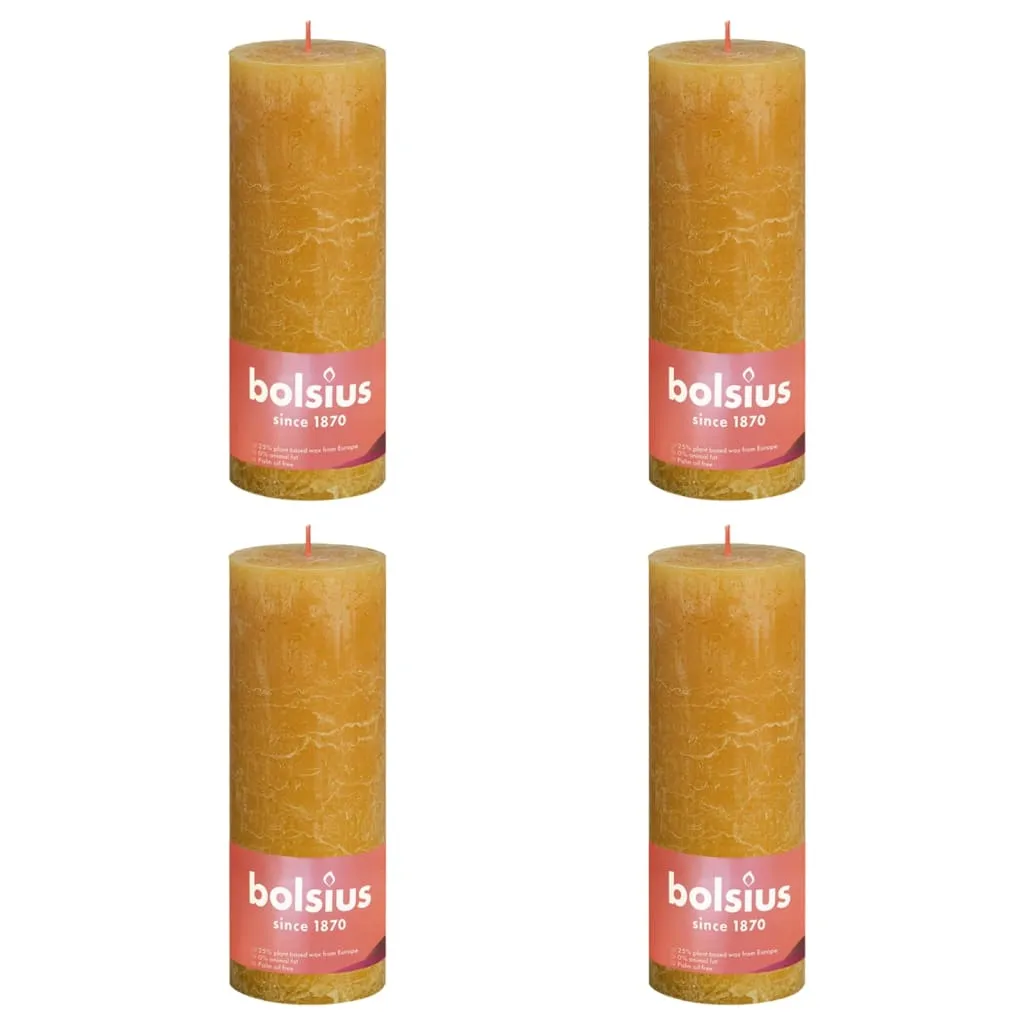 Bolsius Candele Rustiche Colonna Shine 4 pz 190x68 mm Giallo Favo