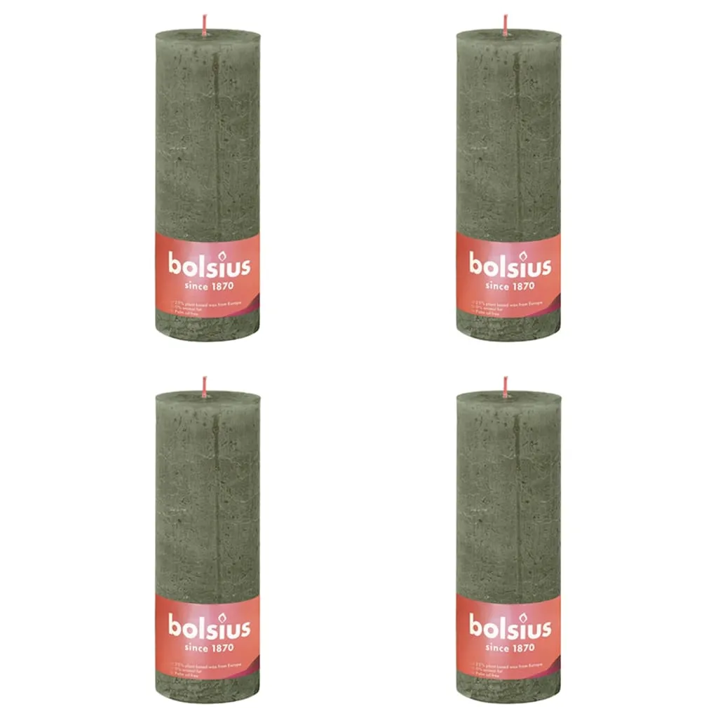 Bolsius Candele Rustiche a Colonna 4 pz 130x68 mm Verde Oliva