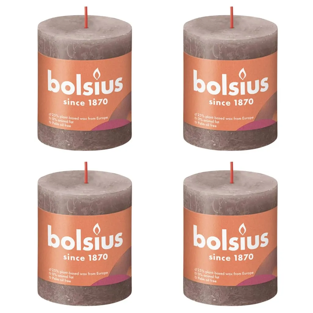 Bolsius Candele Rustiche a Colonna Shine 4 pz 80x68 mm Rosa Nebbia