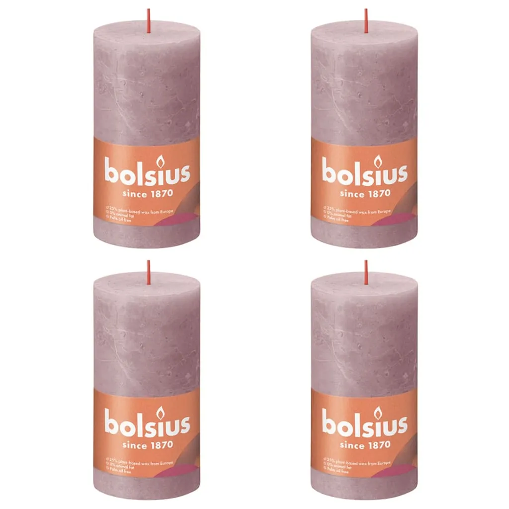 Bolsius Candele Rustiche a Colonna Shine 4 pz 130x68 mm Rosa Cenere