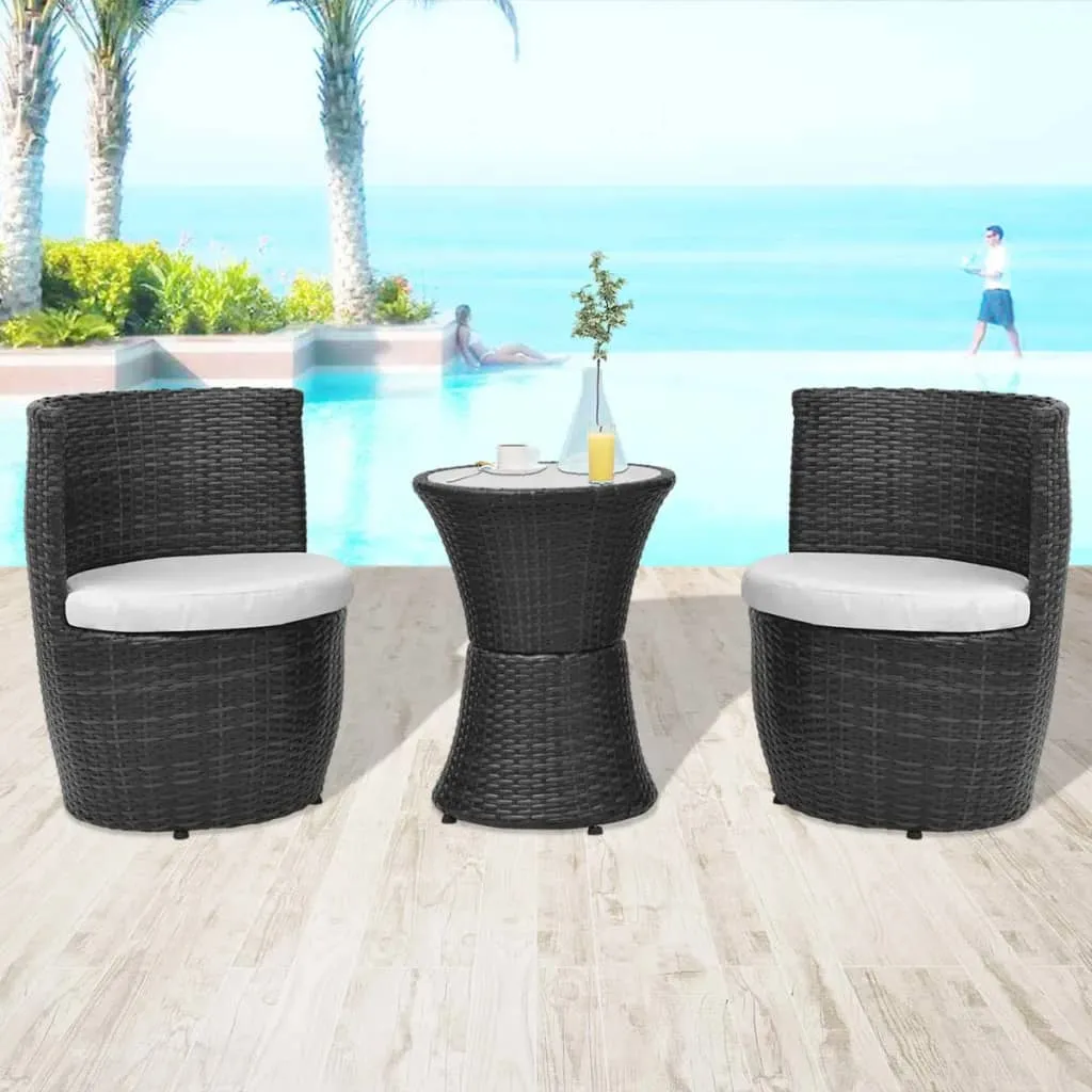 vidaXL Set da Bistrot 3 pz con Cuscini in Polyrattan Nero