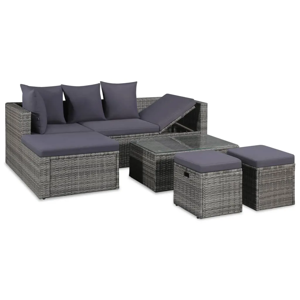 vidaXL Set Divani da Giardino 4 pz con Cuscini in Polyrattan Grigio