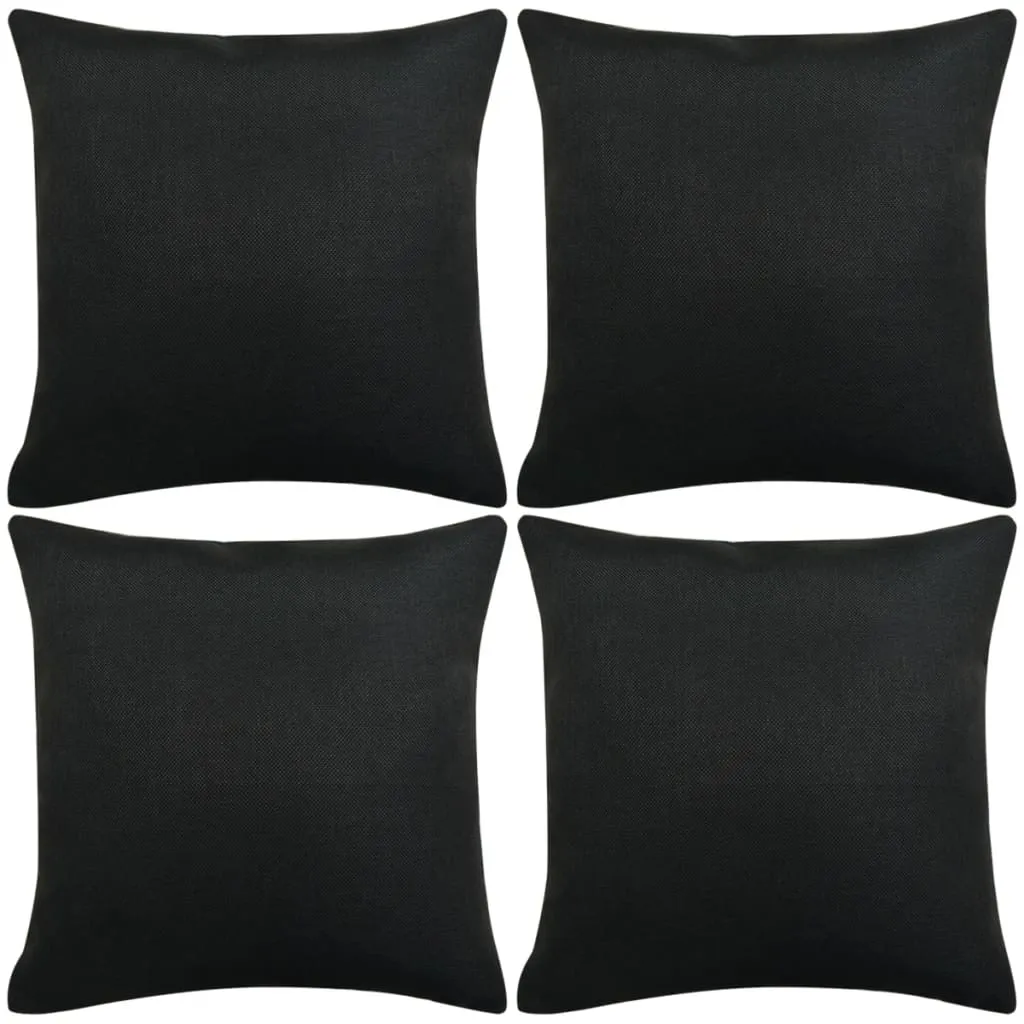 vidaXL Set 4 Federe per Cuscini in Simil-Lino Nero 40x40 cm