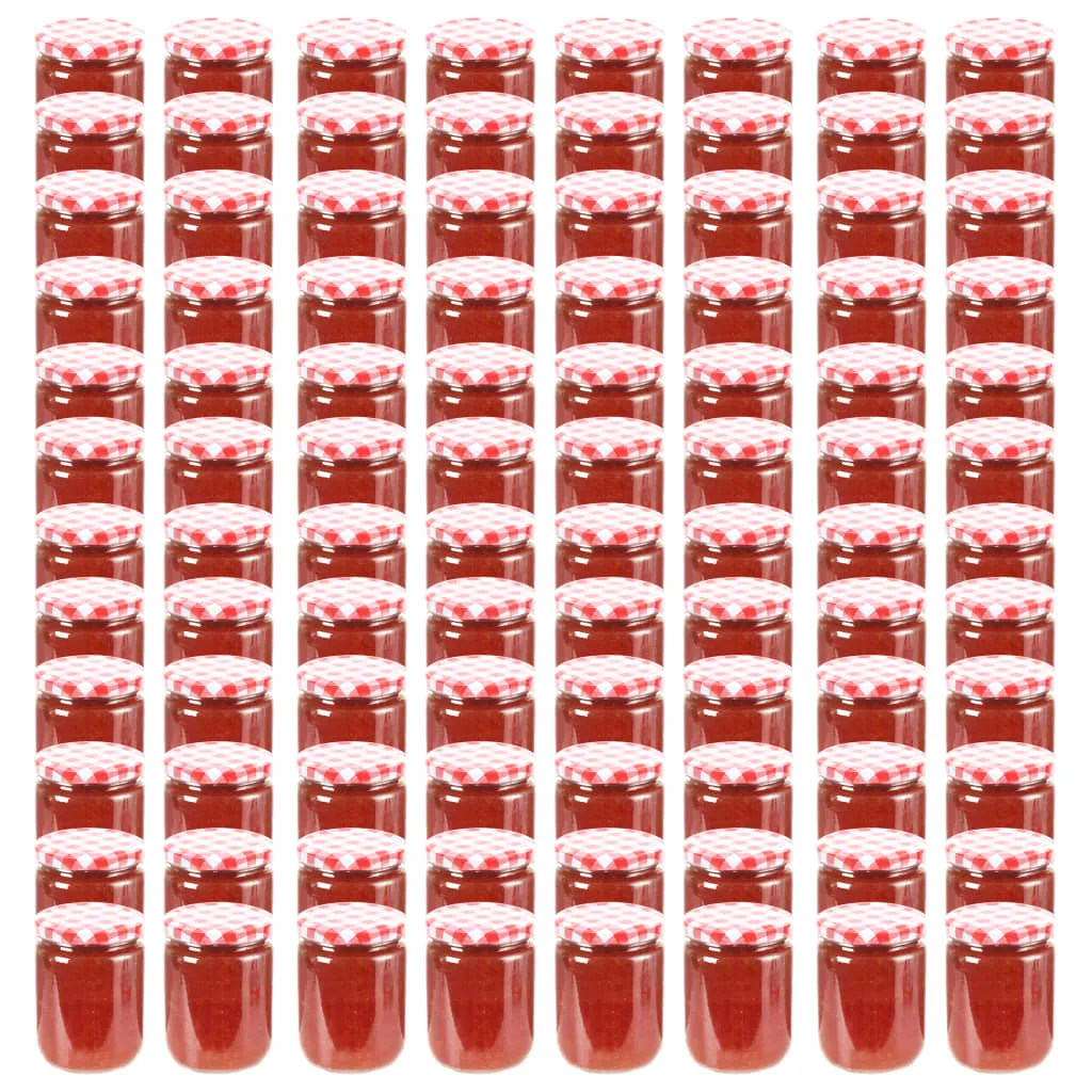 vidaXL Vasi Marmellata in Vetro Coperchio Bianco e Rosso 96 pz 230 ml
