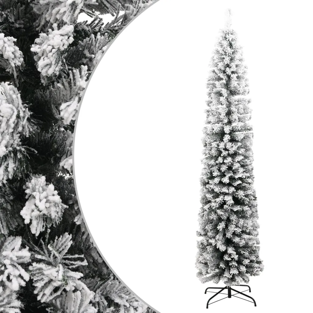 vidaXL Albero di Natale Artificiale Sottile con Neve Verde 180 cm PVC