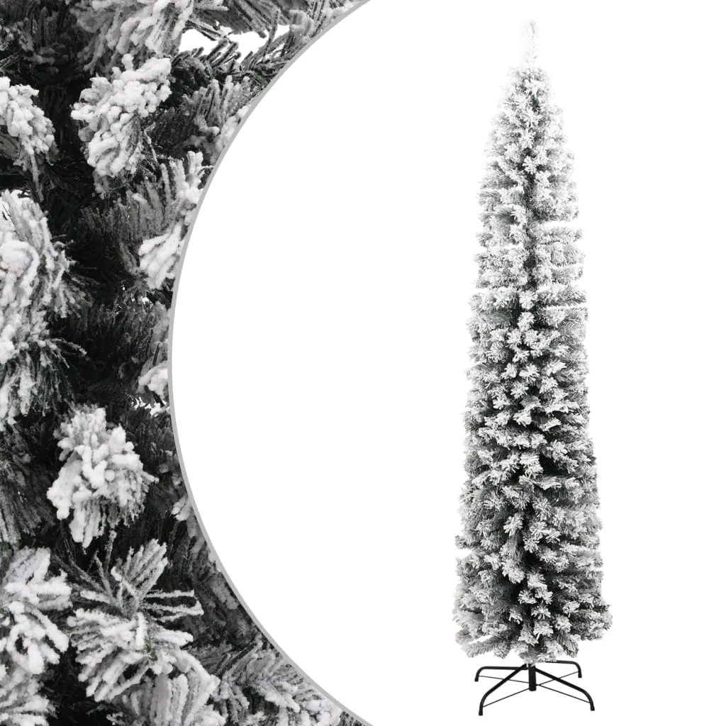 vidaXL Albero di Natale Artificiale Sottile con Neve Verde 210 cm PVC