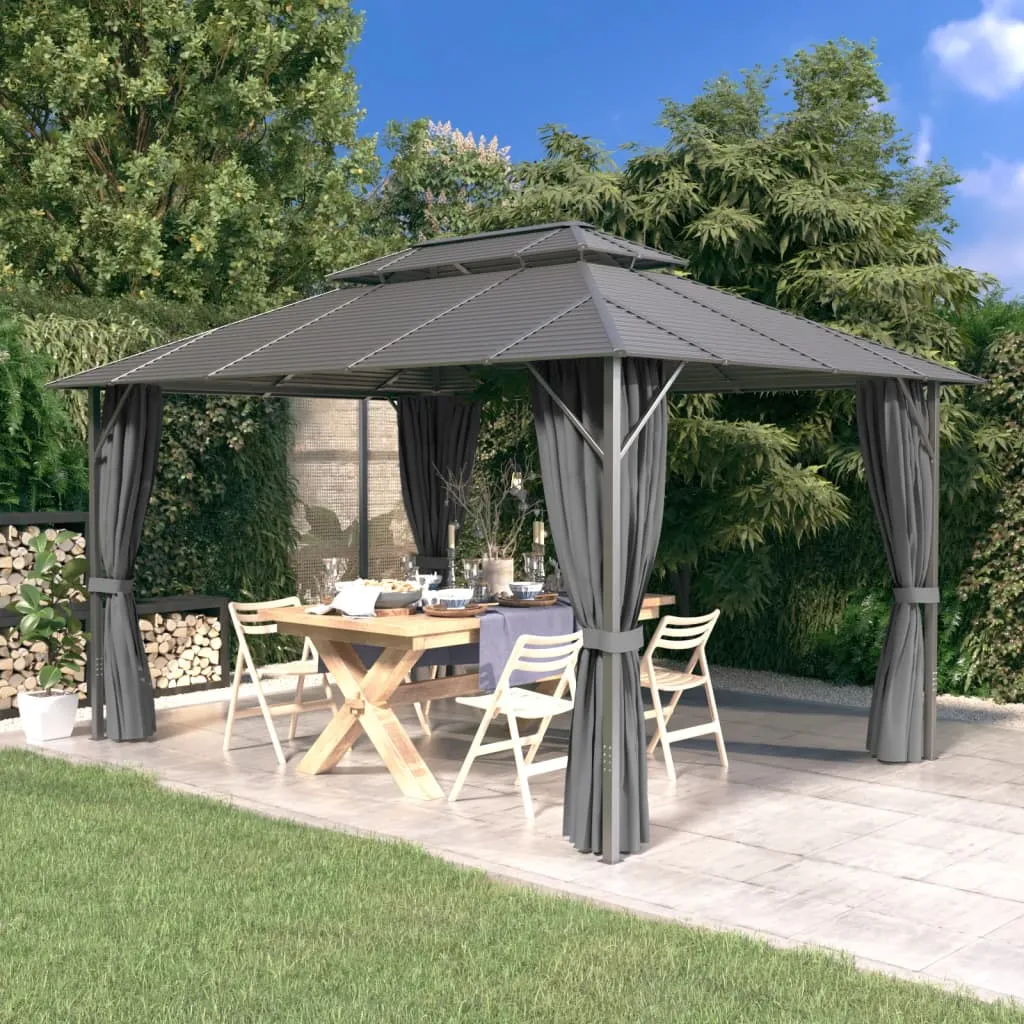 vidaXL Gazebo con Tende Laterali e Doppio Tetto 3x4 m Antracite