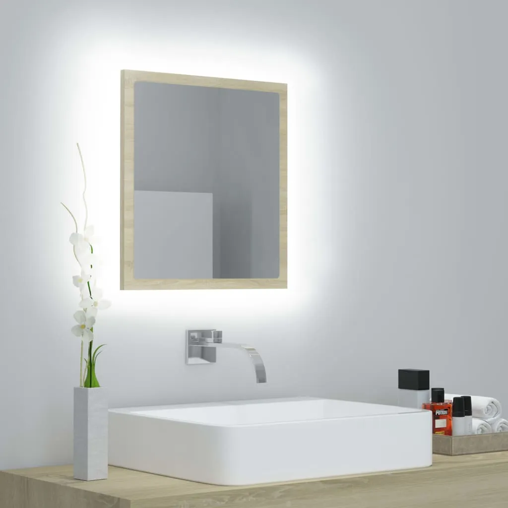 vidaXL Specchio da Bagno LED Rovere Sonoma 40x8,5x37 cm in Acrilico