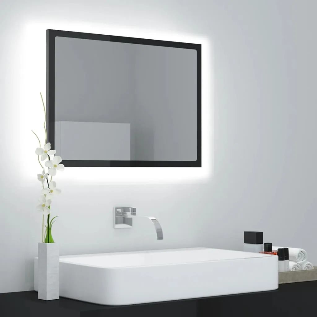 vidaXL Specchio da Bagno LED Grigio Lucido 60x8,5x37 cm in Acrilico