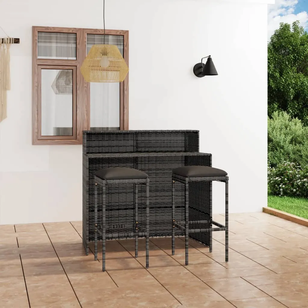 vidaXL Set Bar da Giardino 3 pz con Cuscini Grigio