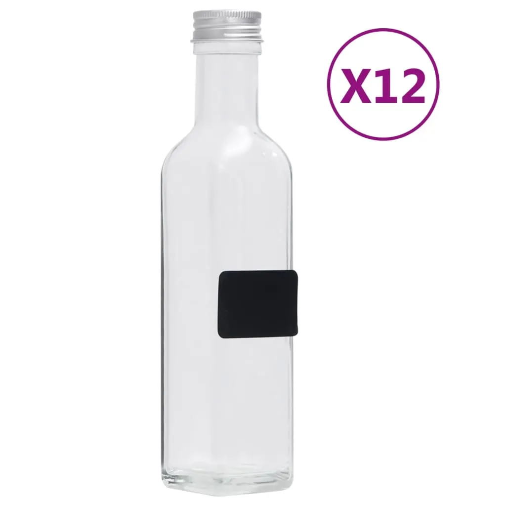 vidaXL Bottiglie in Vetro con Tappo a Vite 12 pz Quadrate 250 ml
