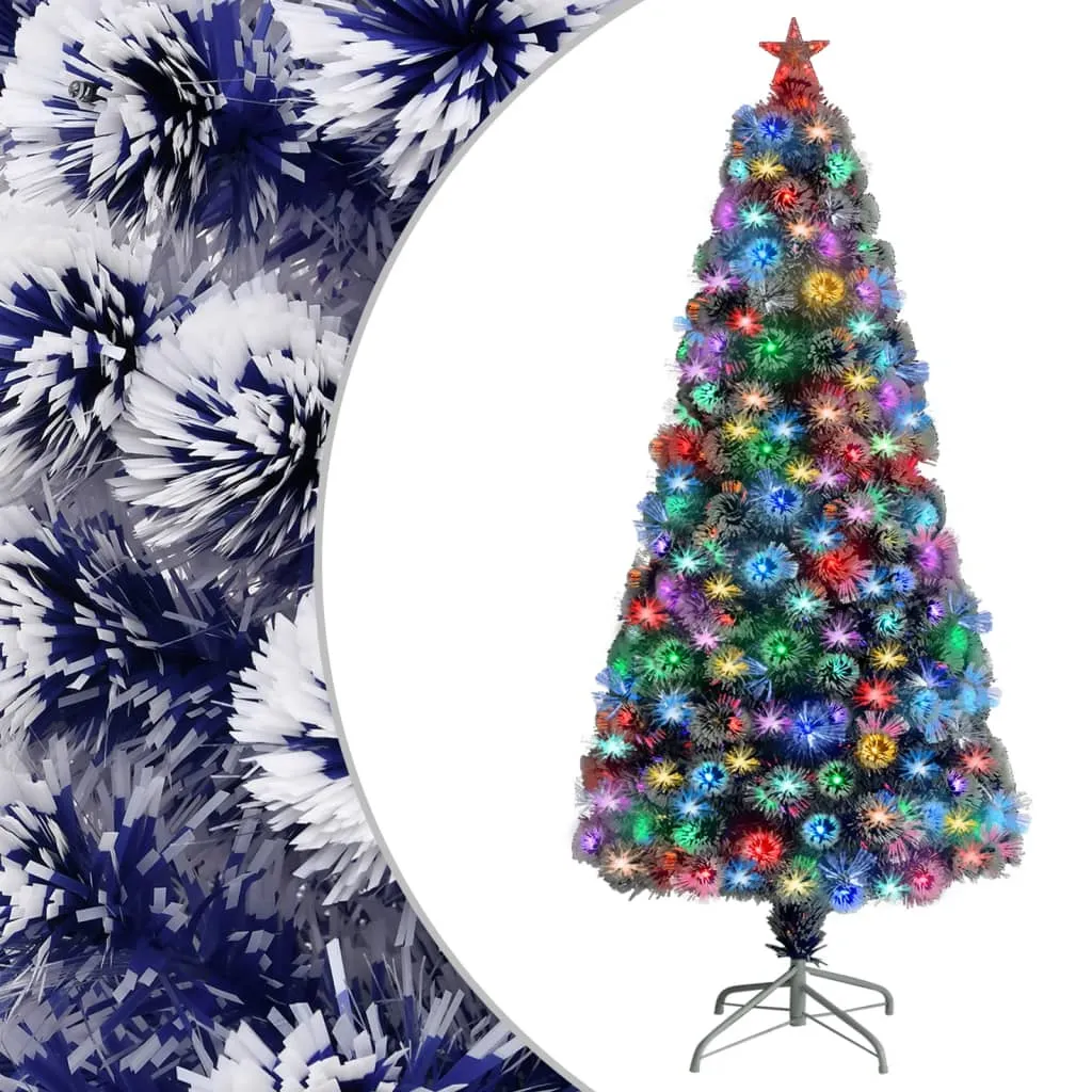 vidaXL Albero Natale Artificiale LED Bianco e Blu 150 cm Fibra Ottica