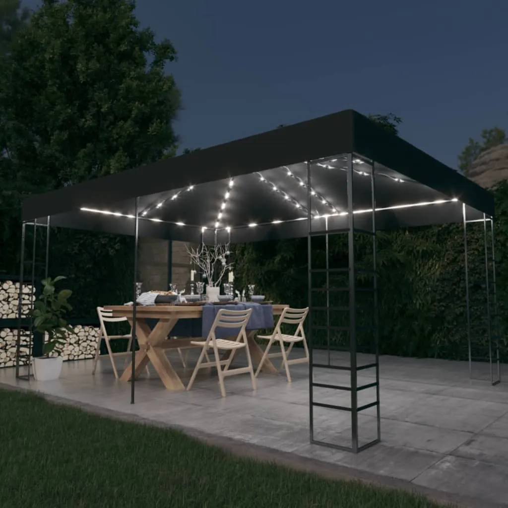 vidaXL Gazebo con Stringa di Luci LED 3x4 m Antracite