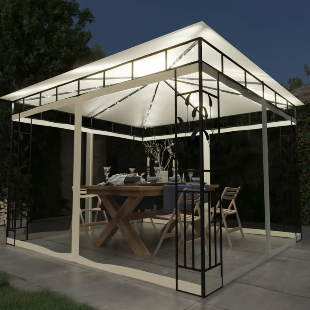 vidaXL Gazebo con Zanzariera e Luci LED 3x3x2,73 m Crema