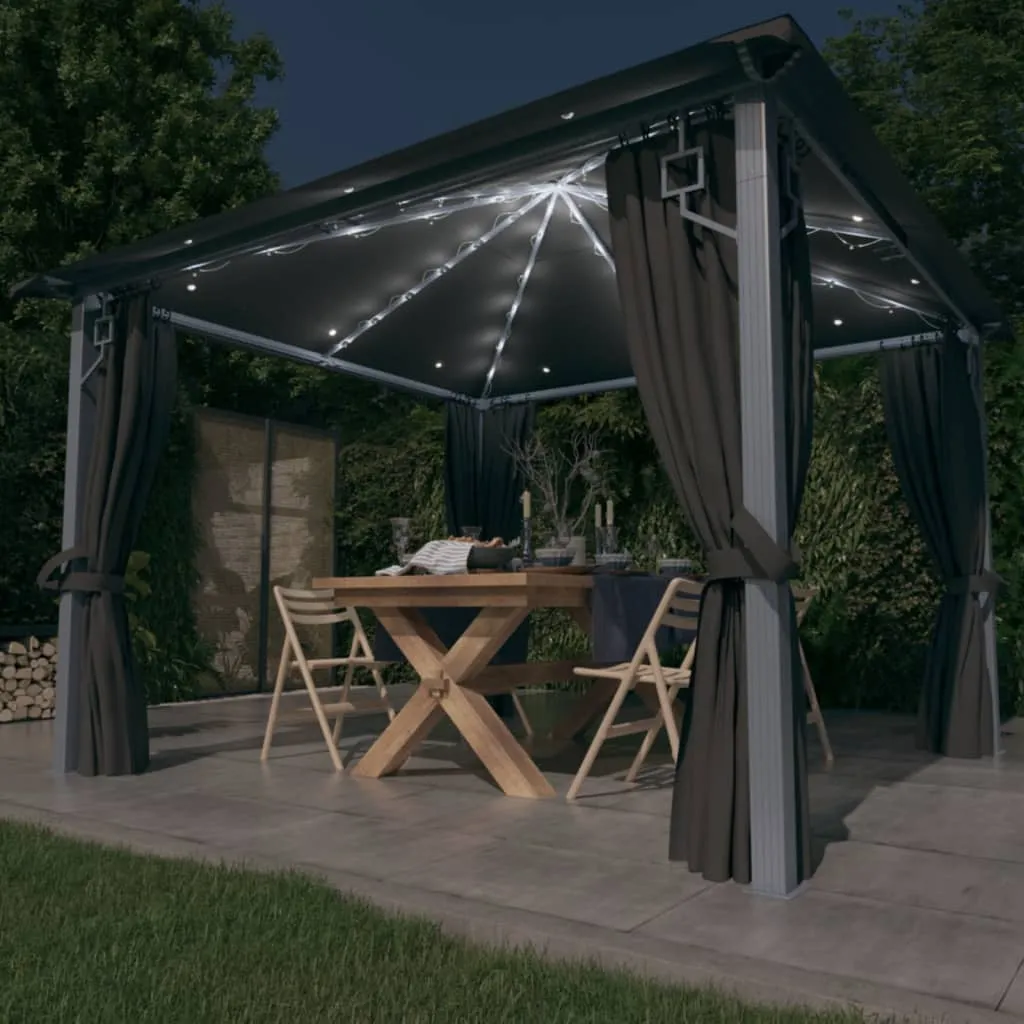 vidaXL Gazebo con Tende e Luci LED 300x300 cm Antracite in Alluminio