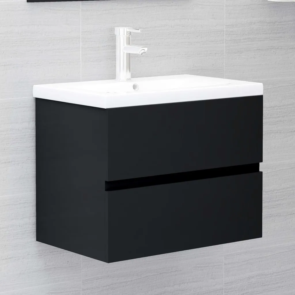 vidaXL Mobile Bagno con Lavabo Integrato Nero in Truciolato