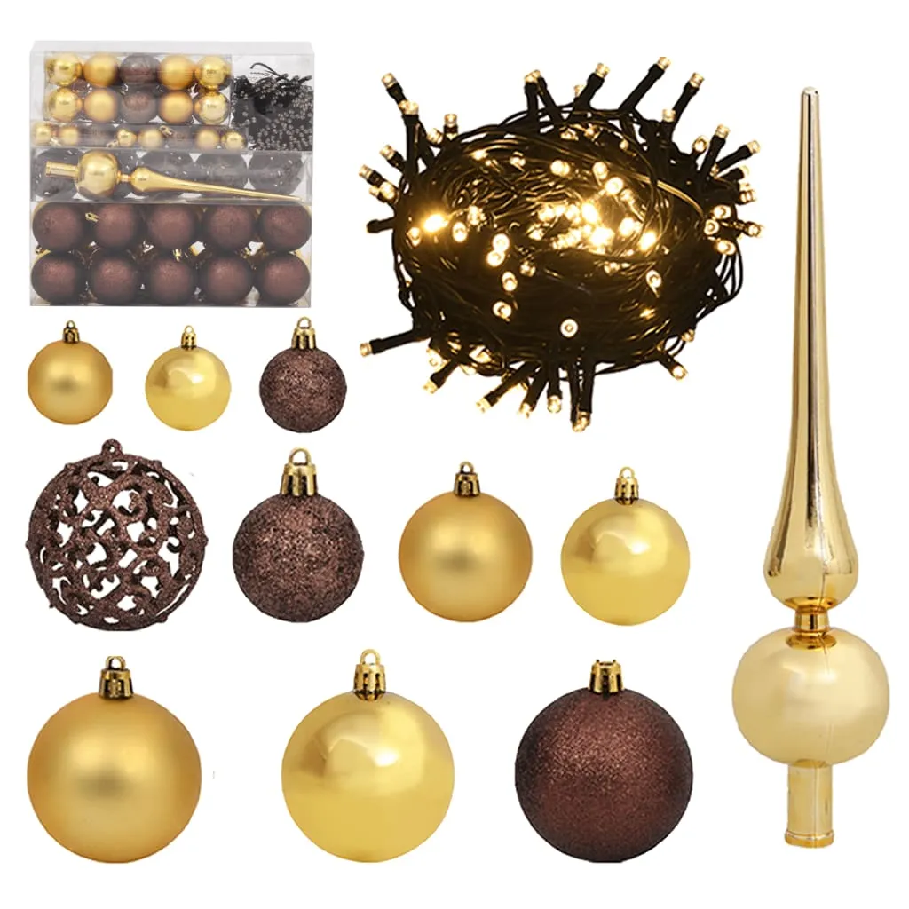 vidaXL Set Natale con 120 Palline Punta e 300 Luci LED Oro e Bronzo