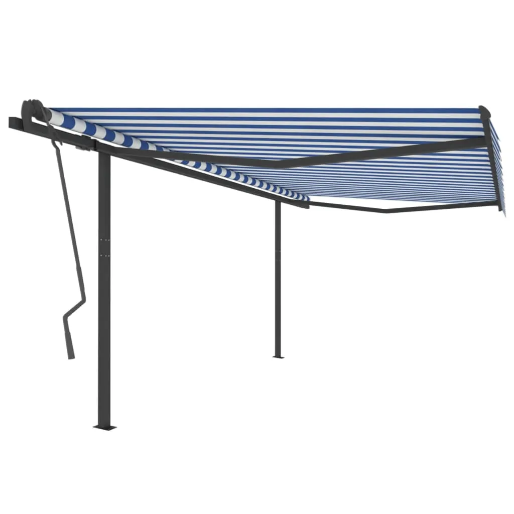 vidaXL Tenda da Sole Retrattile Manuale con Pali 4x3,5 m Blu e Bianca