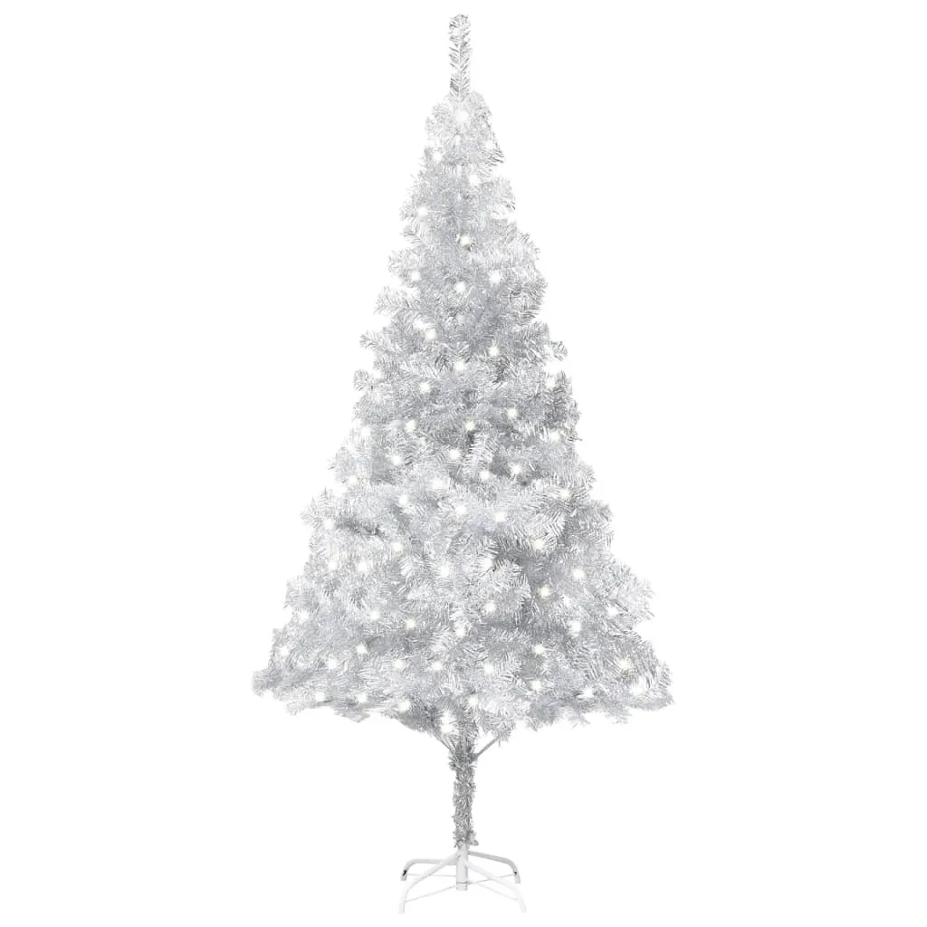 vidaXL Albero Natale Artificiale con LED e Supporto Argento 240 cm PET