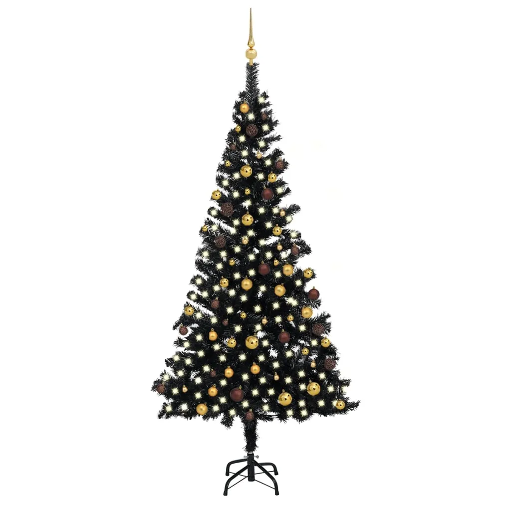vidaXL Set Albero Natale Artificiale con LED e Palline Nero 240 cm PVC