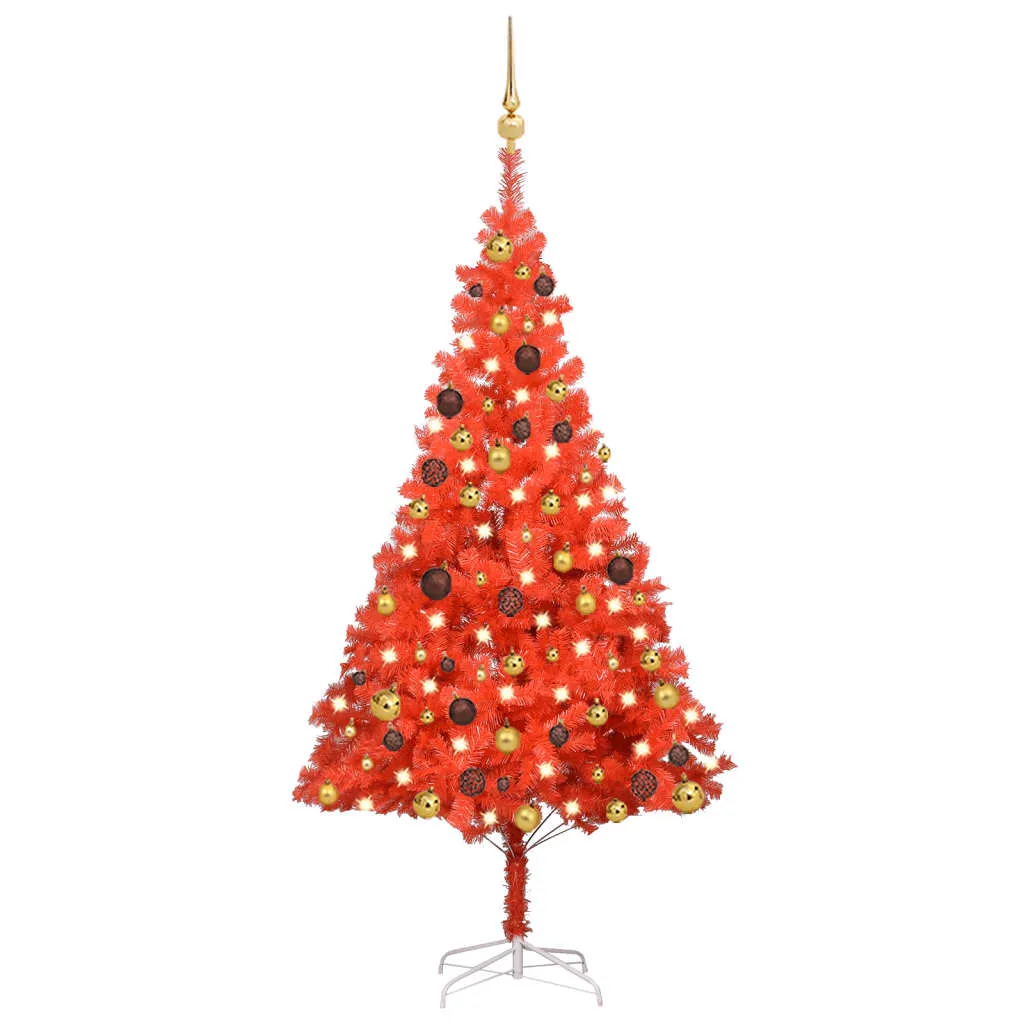 vidaXL Set Albero Natale Artificiale con LED e Palline Rosso 150cm PVC