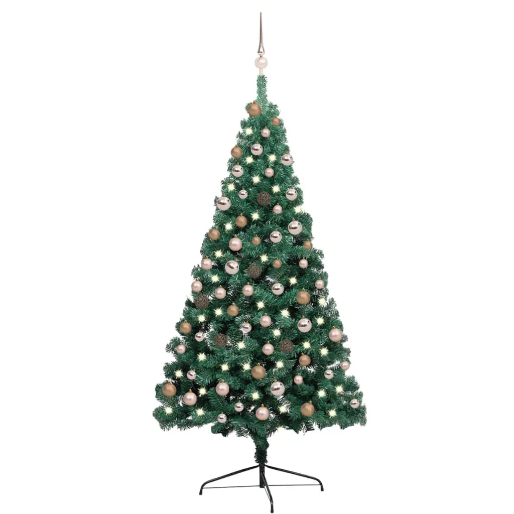 vidaXL Set Albero Natale Artificiale a Metà LED e Palline Verde 180 cm