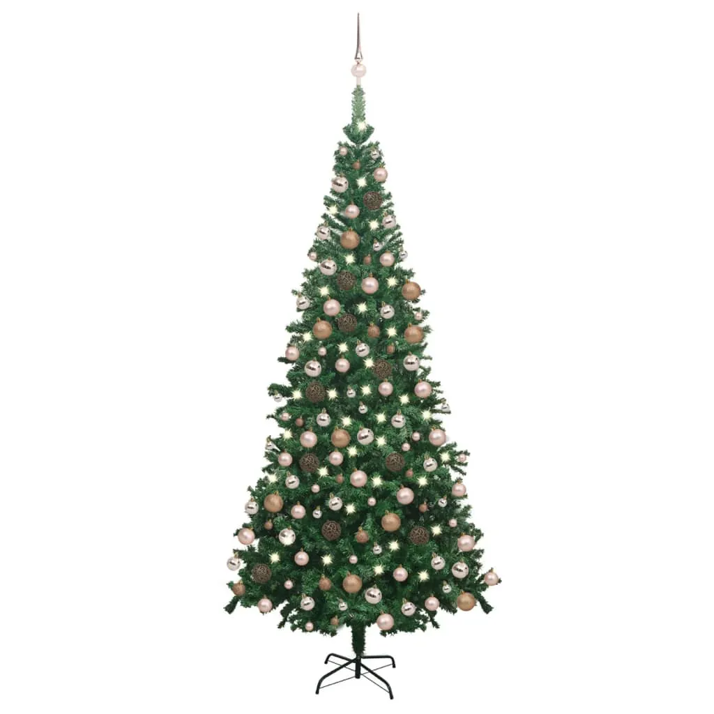 vidaXL Set Albero Natale Artificiale LED e Palline Verde L 240 cm PVC