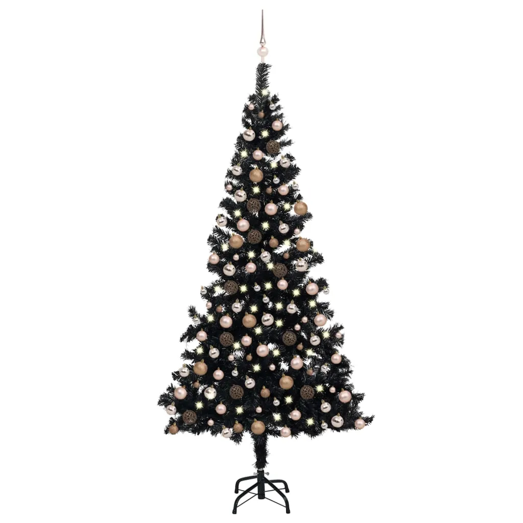 vidaXL Set Albero Natale Artificiale con LED e Palline Nero 210 cm PVC