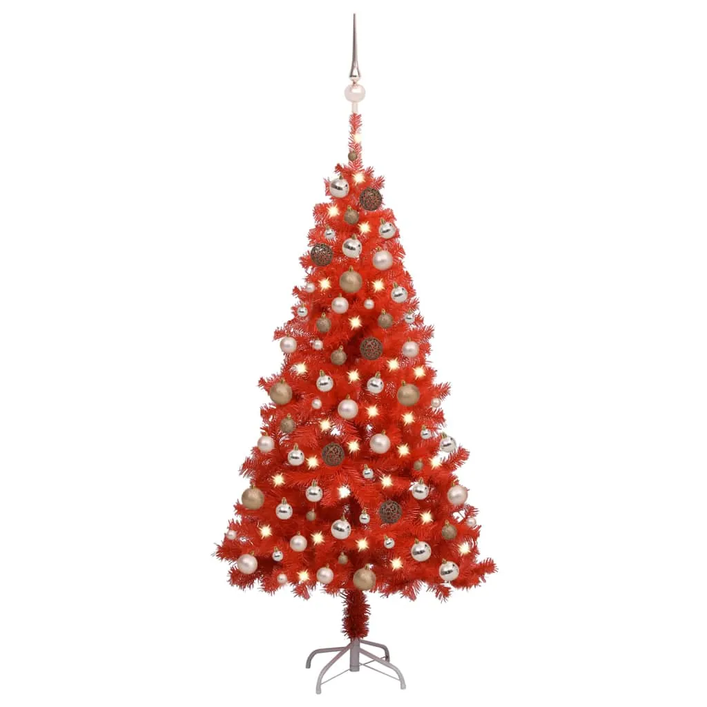 vidaXL Set Albero Natale Artificiale con LED e Palline Rosso 150cm PVC