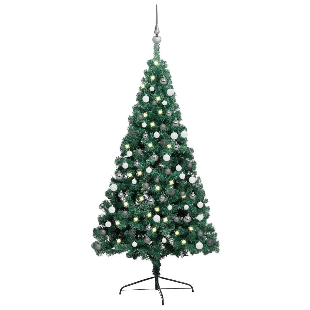 vidaXL Set Albero Natale Artificiale a Metà LED e Palline Verde 150 cm