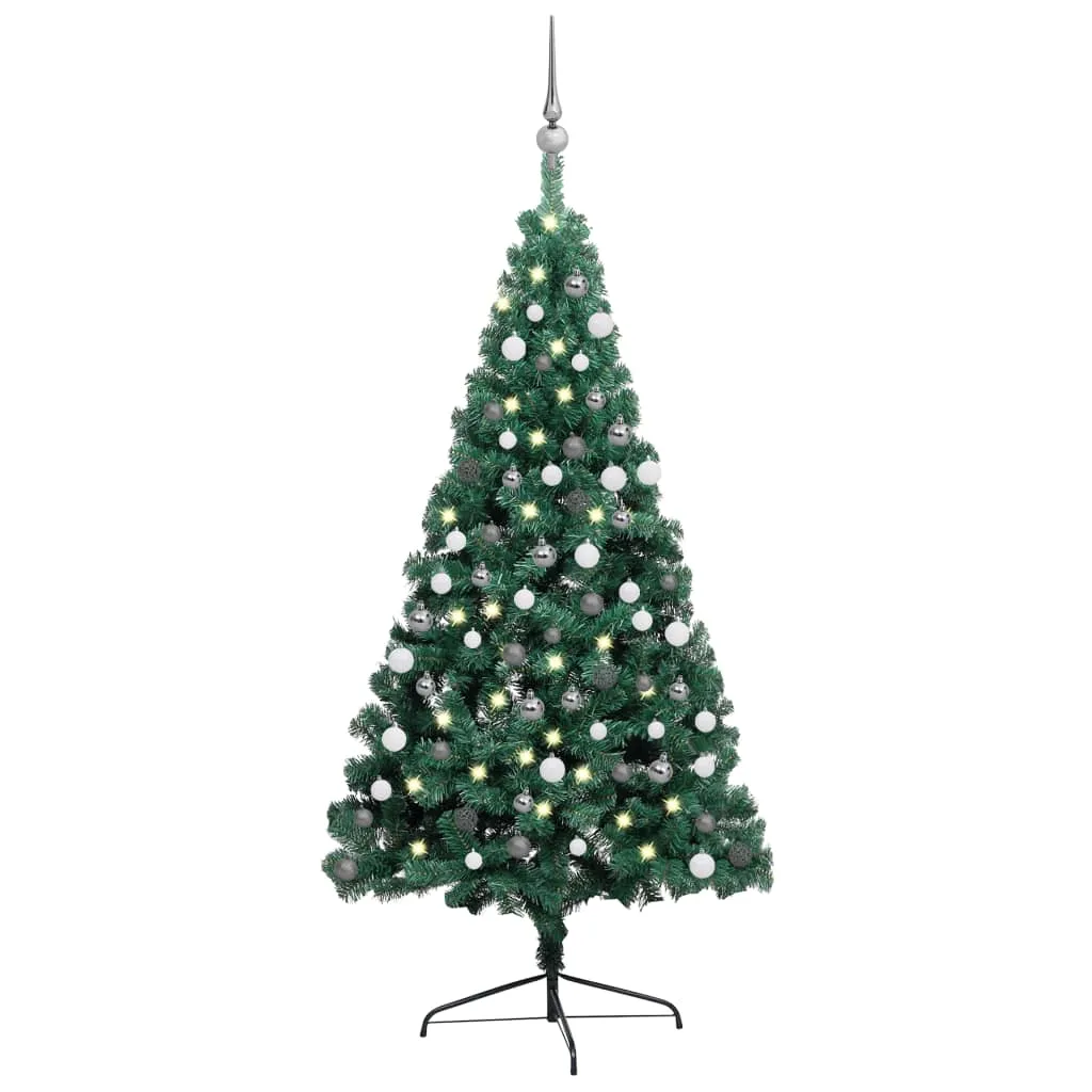 vidaXL Set Albero Natale Artificiale a Metà LED e Palline Verde 180 cm