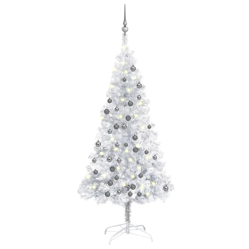 vidaXL Albero Natale Artificiale con LED e Palline Argento 120cm PET