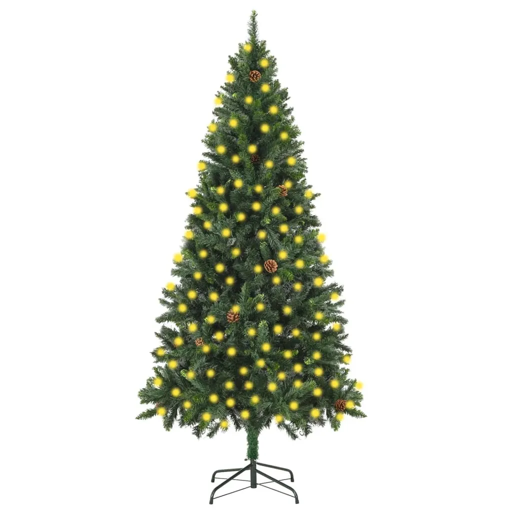 vidaXL Albero di Natale Artificiale con Luci a LED e Pigne Verde 210cm