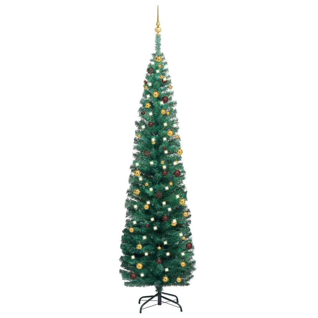 vidaXL Set Albero Natale Artificiale Sottile LED e Palline Verde 240cm