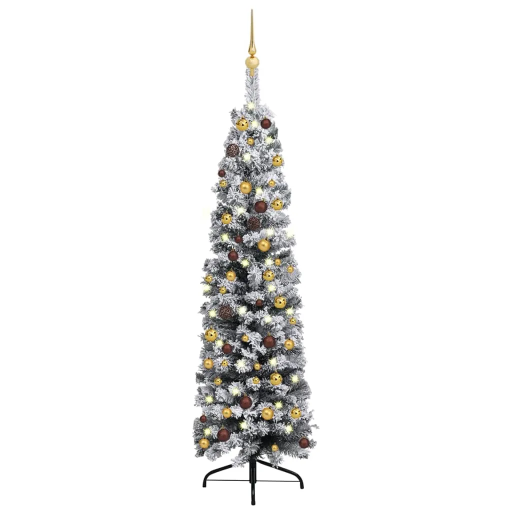 vidaXL Albero Natale Artificiale Sottile LED e Palline Verde 120cm PVC