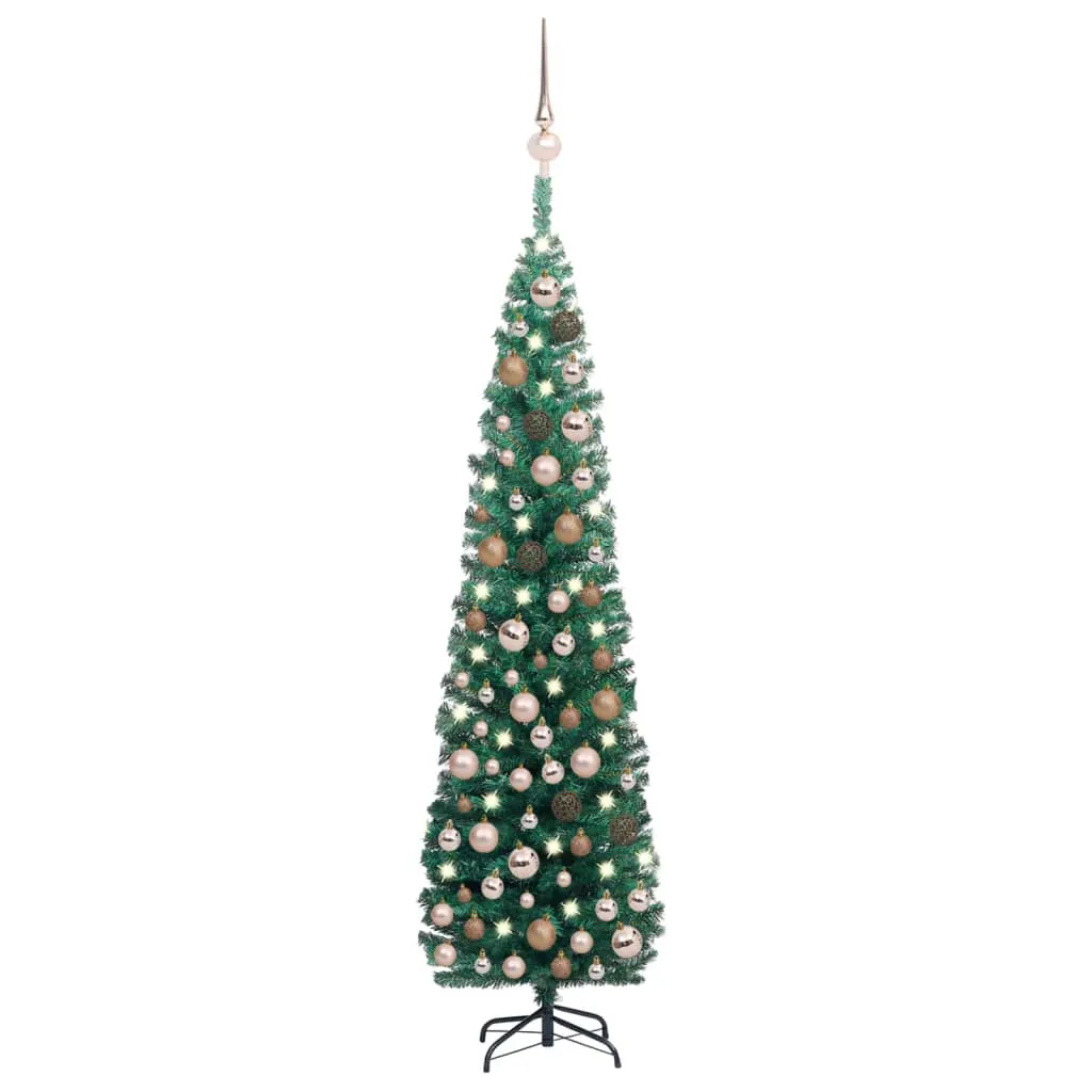 vidaXL Set Albero Natale Artificiale Sottile LED e Palline Verde 180cm